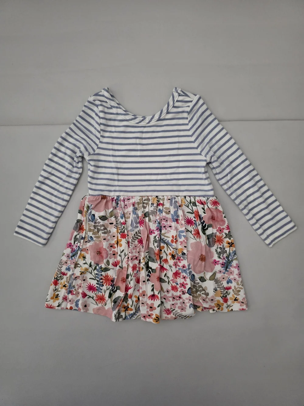 (EUC) Little Sleepies Mauve Meadow Stripes LS Skater Dress with Bodysuit 6-12M